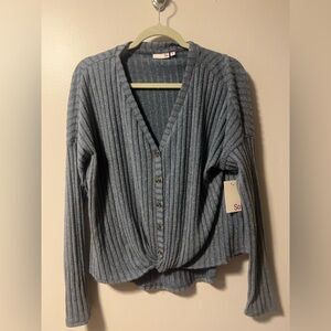 SO Blue Ribbed Knit top Size M fits up to Large NWT